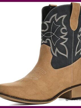 Faux Leather Western Ankle Boots with Embroidered Square Toe Design